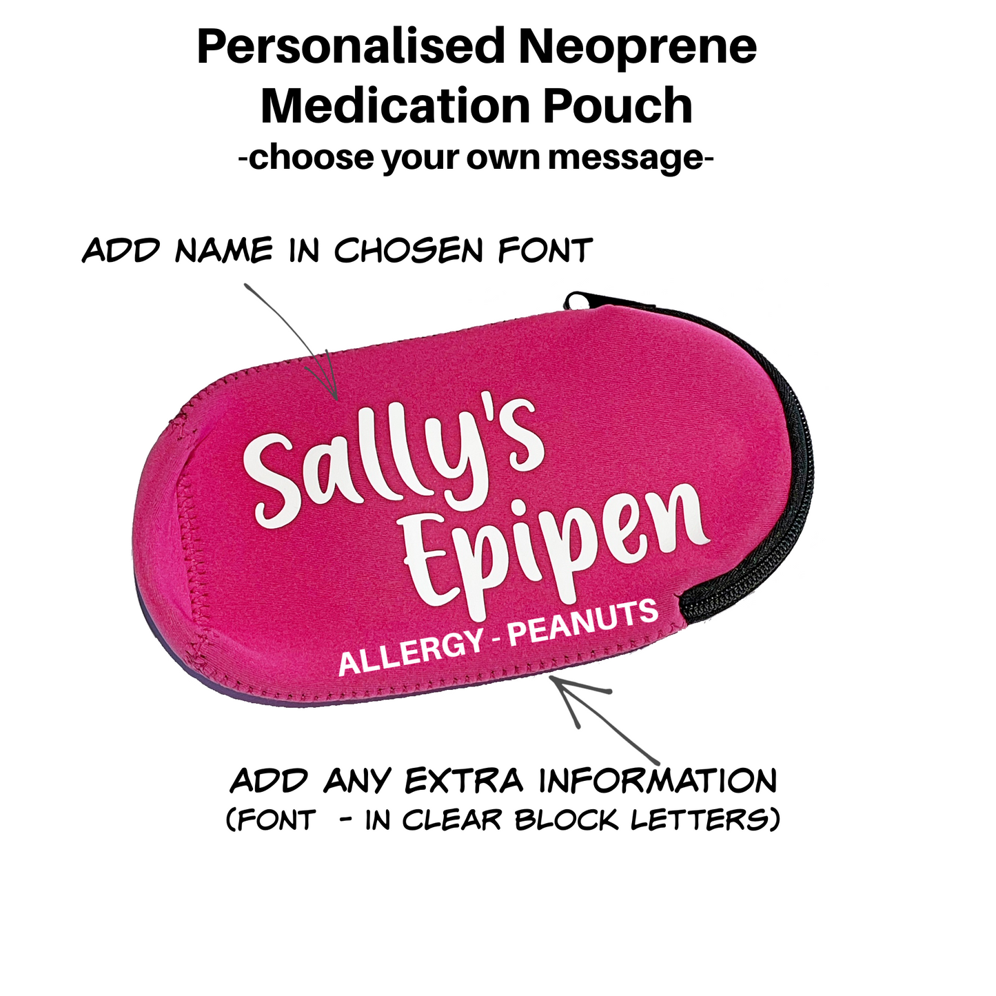 Personalised Epipen, Asthma, Diabetes, Allergy, Medication Pouch